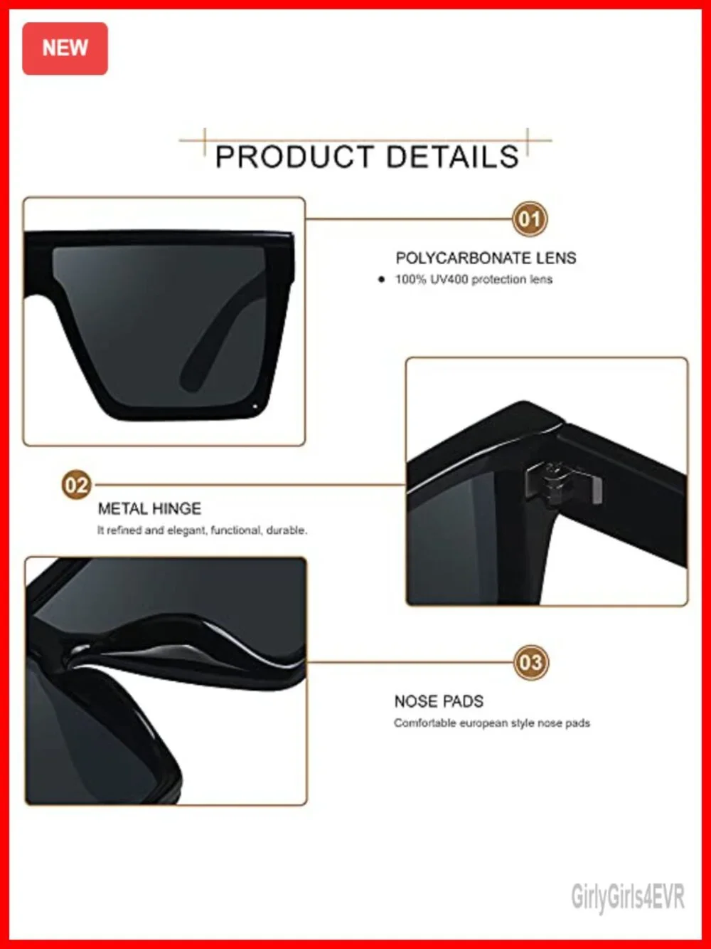 Oversized Square Flat Top Sunglasses UV400 Protection for Women